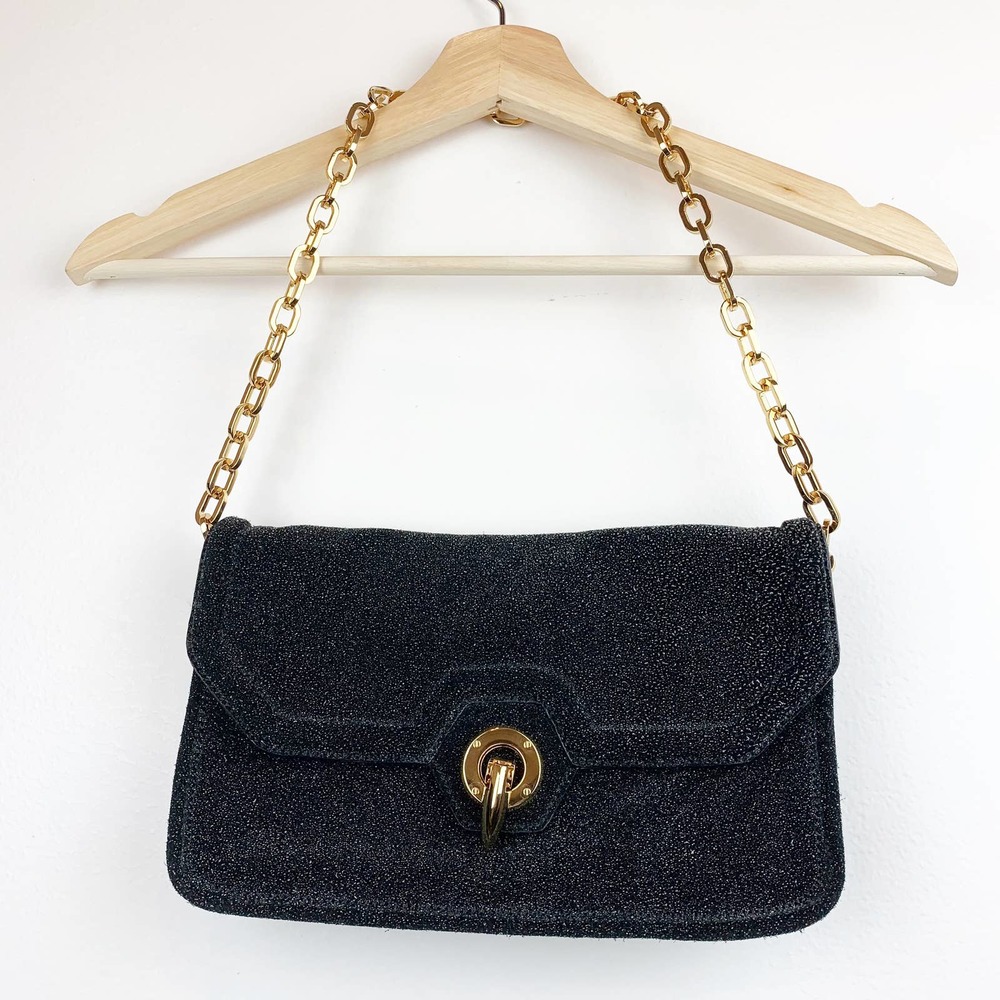 Rachel Zon Black Purse with Gold Chain - Picture 3 of 13